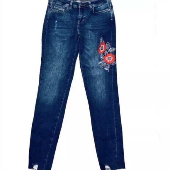 ✨🌺👖 Zara basic Z1975 Poppy Bling embroidered Raw Hem Skinny Distress Jeans EUC - Picture 2 of 11